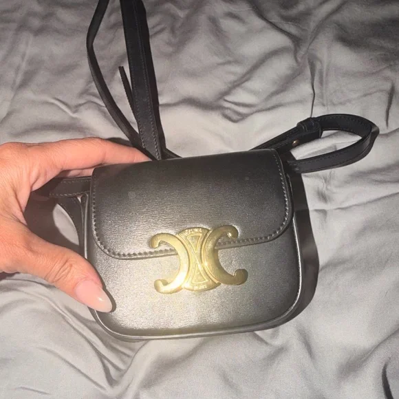 Celine Black Leather Crossbody with Gold Triomphe Hardware - Picture 6 of 12